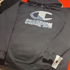 Champion Black and Blue Logo Hoodie